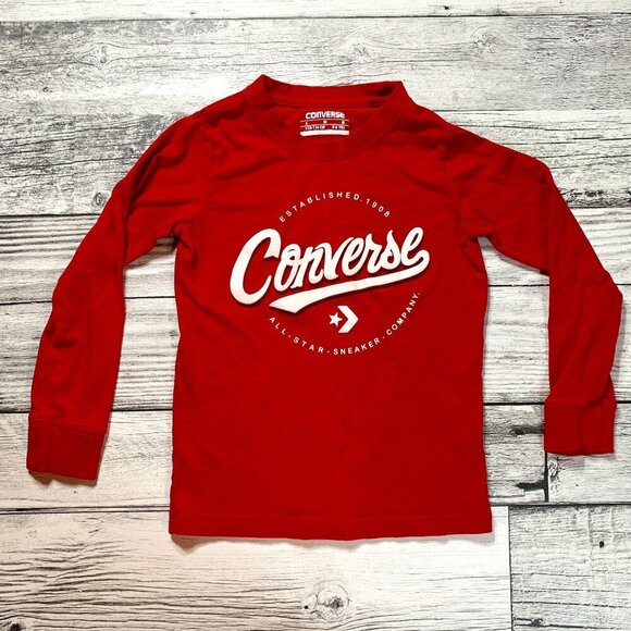 Converse All Stars Youth Red Long Sleeve Crewneck Tee Graphic T-Shirt - Picture 1 of 6